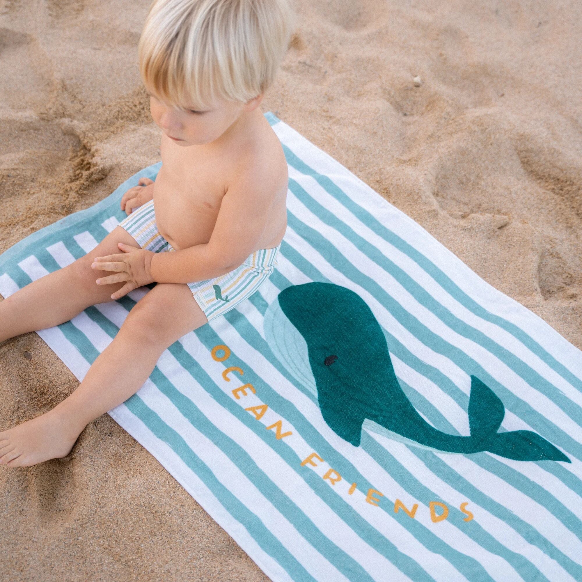 Handklæði - Seashells & stripes